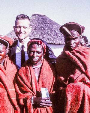 Founder Dr Robert F Rice, in Maasai village in Kenya